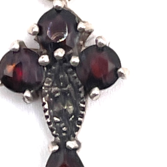 Sterling Silver Garnet Cross Pendant Necklace - Picture 12 of 13